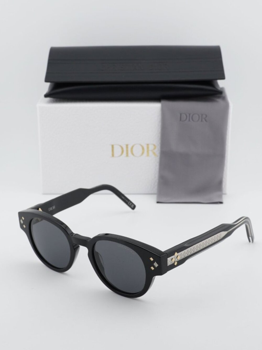 Dior CD DIAMOND R2I 10A0 Square Sunglasses - Black / Grey
